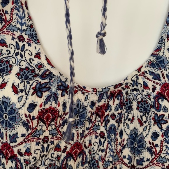 Garage RED AND BLUE BOLD FLORAL STRECHY RIBBED LONG SLEEVE TOP SIZE LARGE - Picture 7 of 8